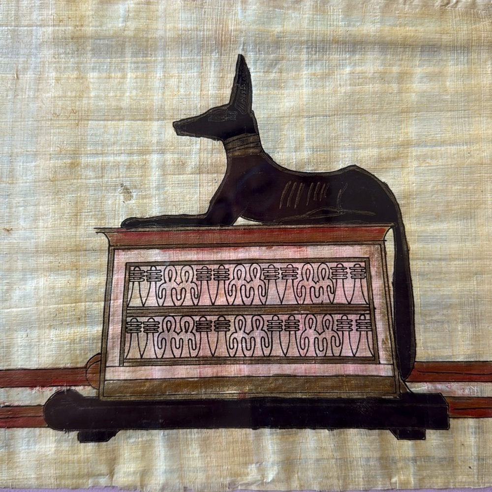 Vintage Hand Painted Anubis on Egyptian Papyrus